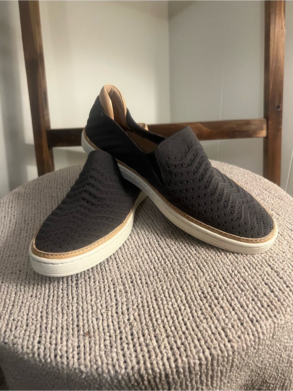 UGG Women’s Black Knit Slip-On Loafers with White Sole